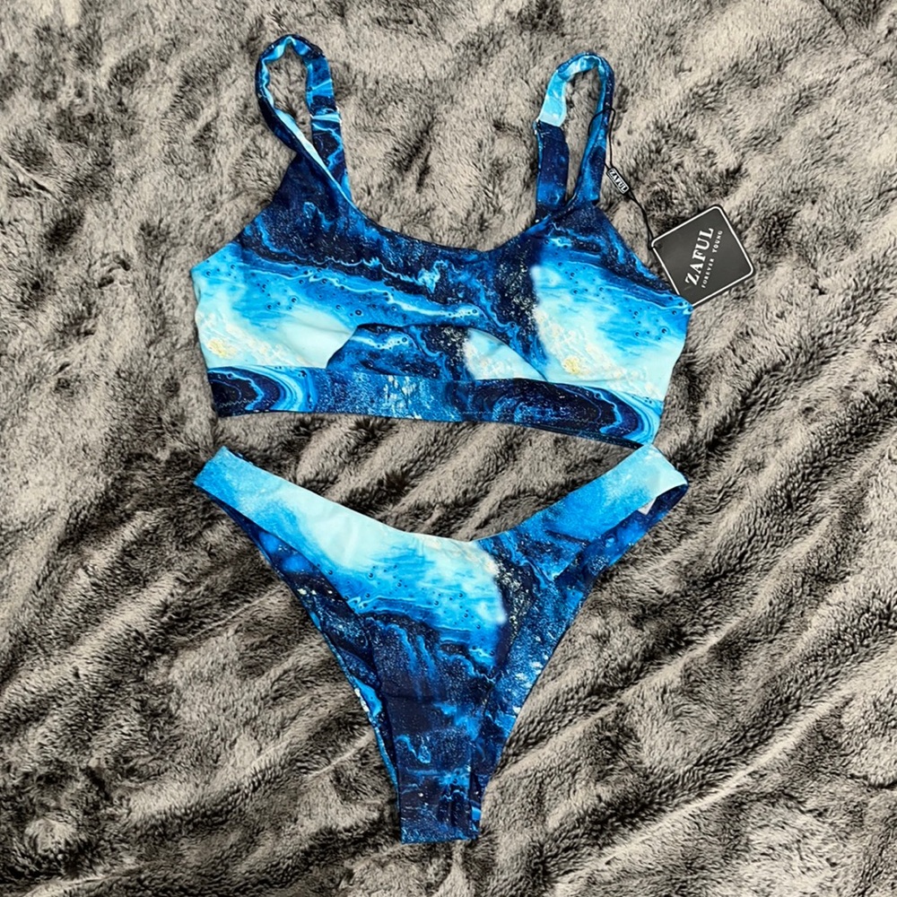 Zaful Blue Marble Bikini - Medium